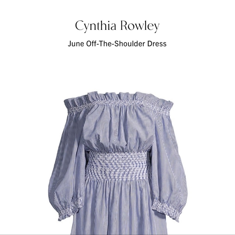 NWT Cynthia Rowley June Off Shoulder Dress Blue White Stripe S Small New - Picture 3 of 5